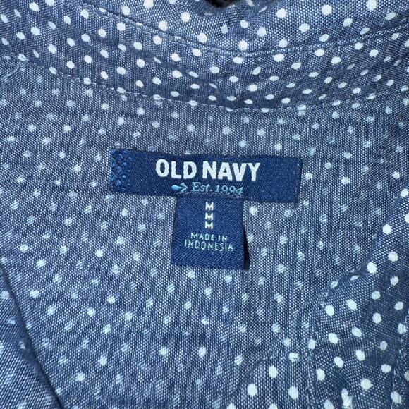 UEC OLD NAVY Blue White Polka Dot Long Sleeve Button-Up Chambray Shirt Sz M - Picture 6 of 8